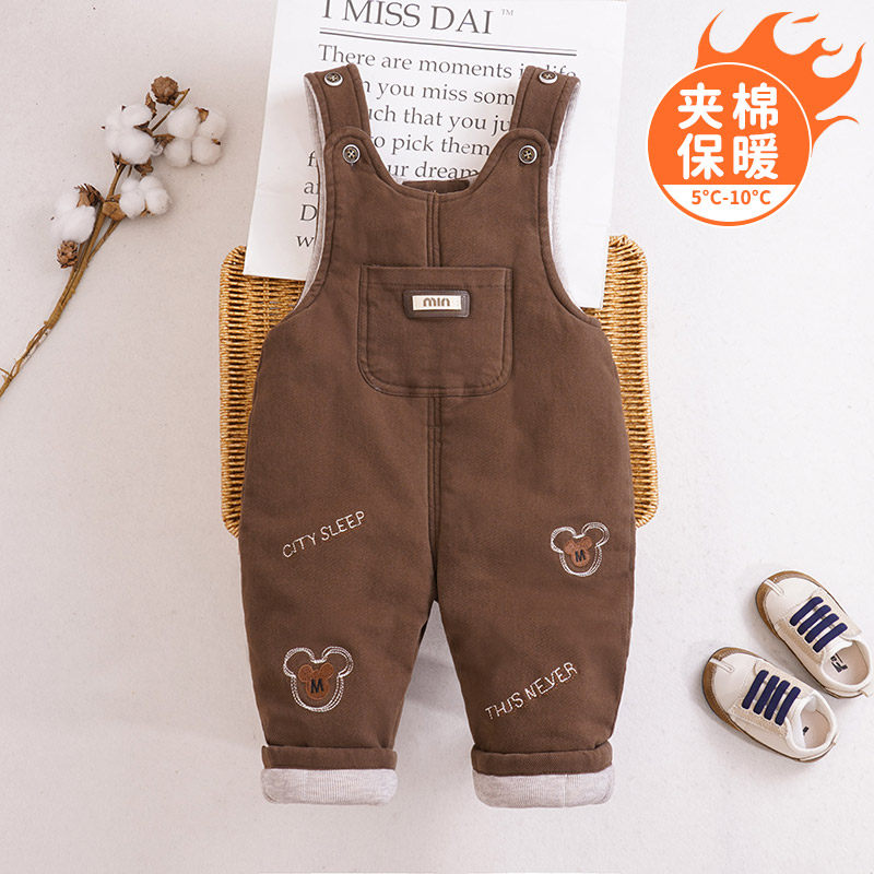 宝宝背带裤秋冬夹棉加厚棉裤2024新款儿童保暖裤一岁婴儿裤子冬季