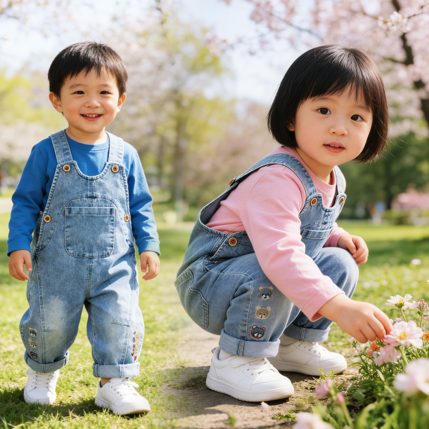 宝宝背带裤男春秋弹力软牛仔休闲长裤男童套装 女时尚婴幼儿长裤