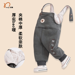 子薄棉婴儿背带裤 外穿开档男小童裤 秋冬 夹棉加厚冬季 宝宝背带棉裤