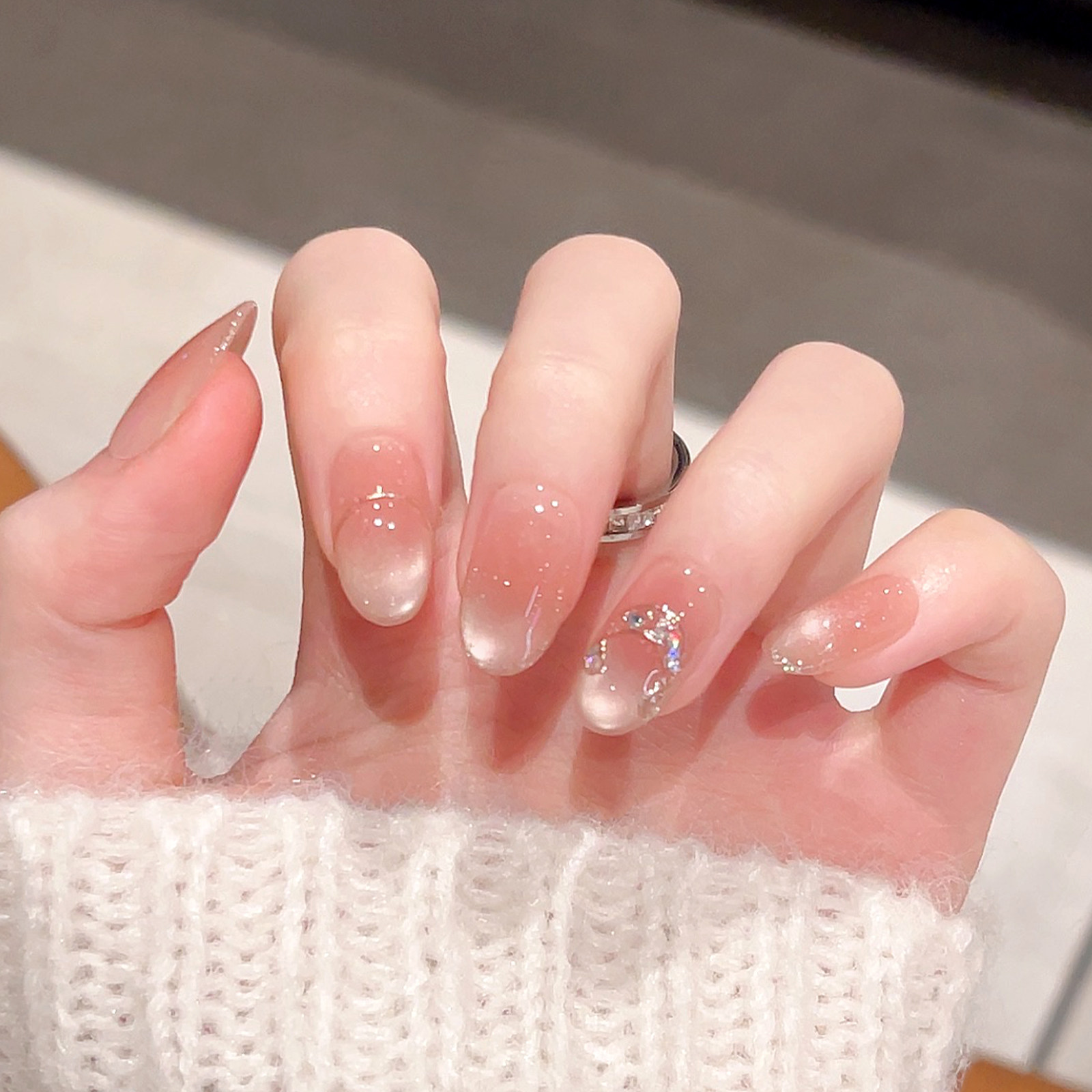 云皙冰透腮红鎏金猫眼手工穿戴甲2026新年短款美甲贴片成品假指甲,彩妆/香水/美妆工具,穿戴甲/甲片,淘宝优惠券,粉丝福利购,淘宝优惠卷