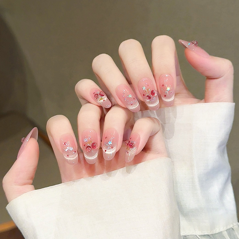 法式猫眼中长款美甲穿戴可拆卸