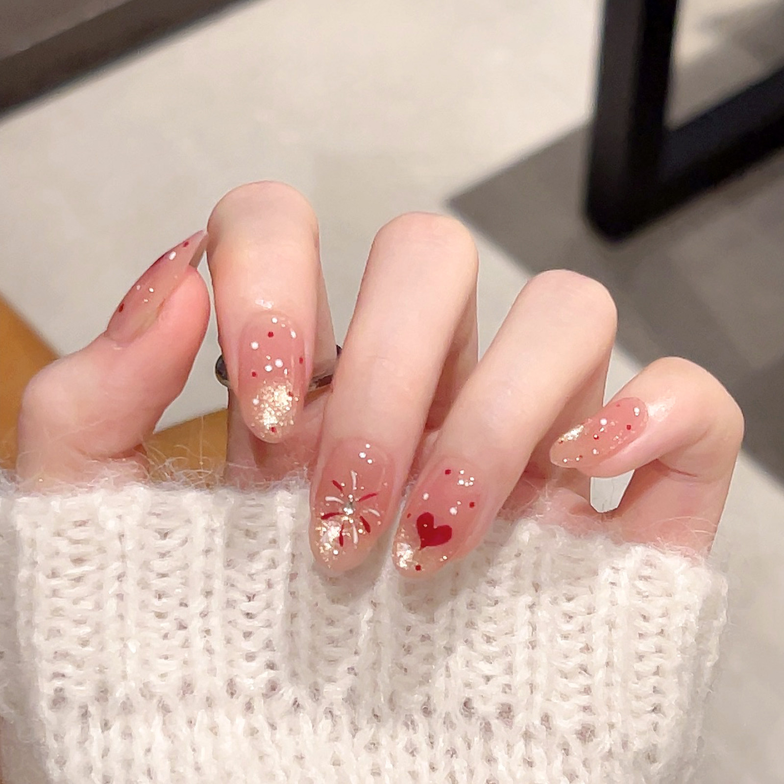 云皙爱心猫眼手工穿戴甲2026新年波点美甲短款高级感指甲贴片成品,彩妆/香水/美妆工具,穿戴甲/甲片,淘宝优惠券,粉丝福利购,淘宝优惠卷