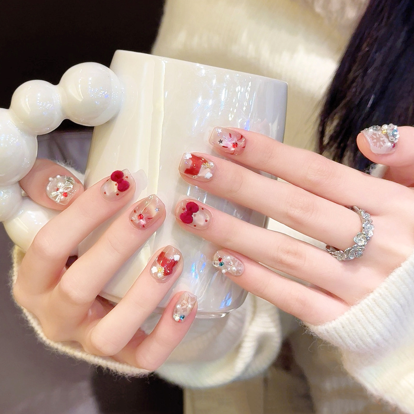 云皙马年可爱蝴蝶结穿戴甲2026新款高级猫眼美甲手工指甲贴片短款,彩妆/香水/美妆工具,穿戴甲/甲片,淘宝优惠券,粉丝福利购,淘宝优惠卷