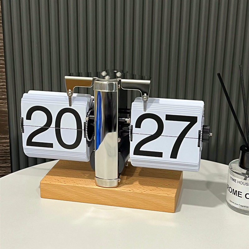 飞机自动翻页时钟桌面摆件复古机械表摆台式数字钟表创意客厅装饰
