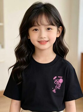 大黄蜂女童圆领T宽松版棉短袖