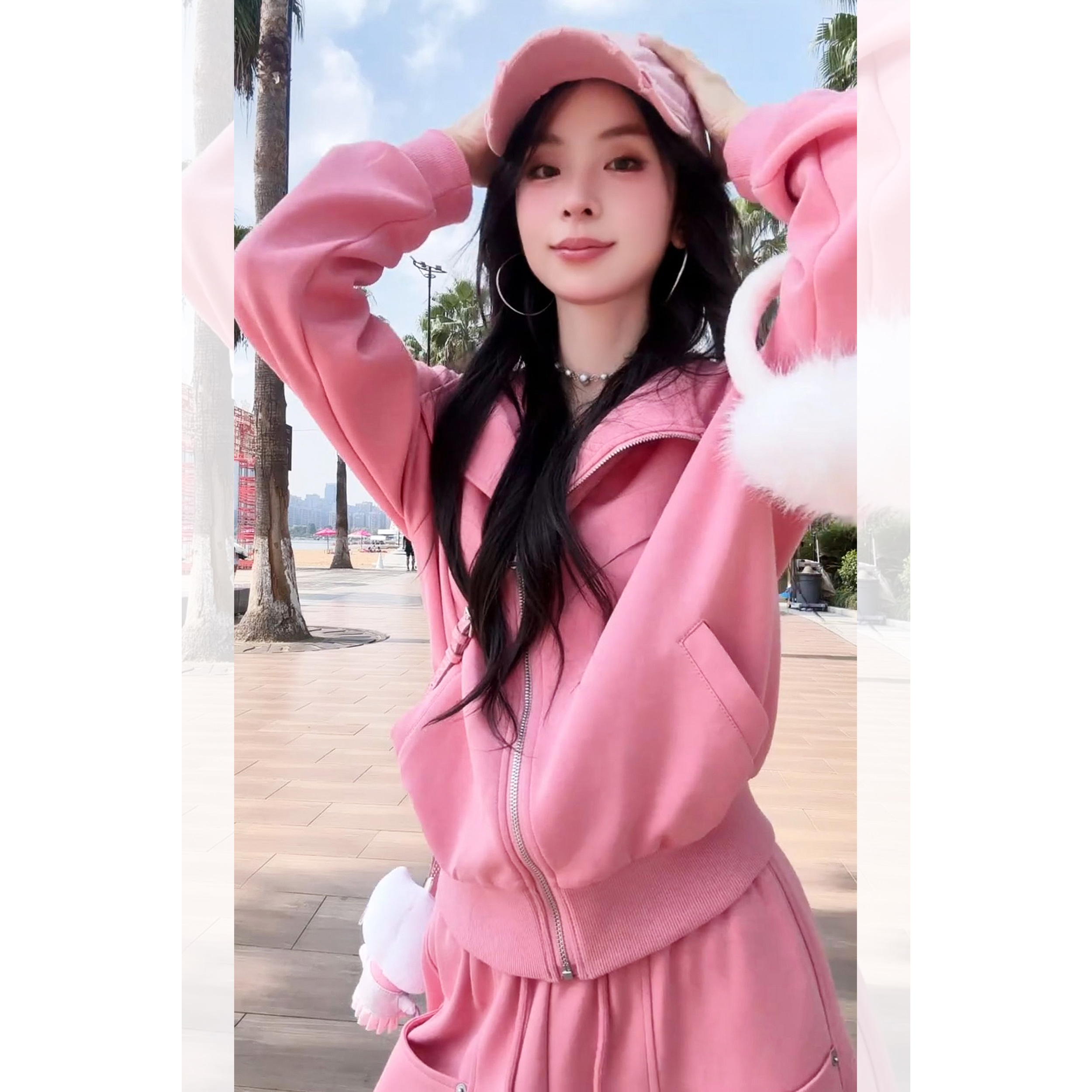 巨好看的卫衣女款加厚2025新款时尚洋气宽松慵懒风休闲风粉色外套