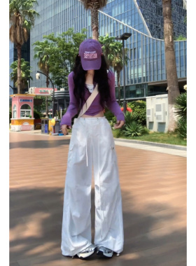 白色工装裤女夏季2026新款慵懒感宽松休闲裤女伞兵速干裤长裤薄款