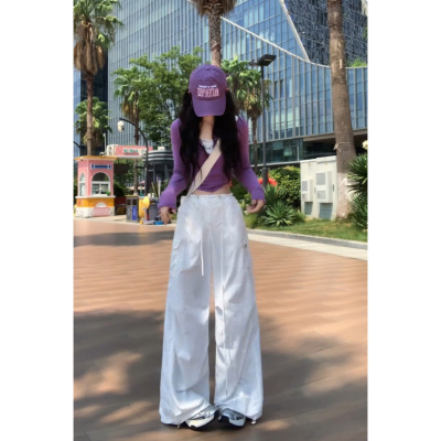 白色工装裤女夏季2026新款慵懒感宽松休闲裤女伞兵速干裤长裤薄款