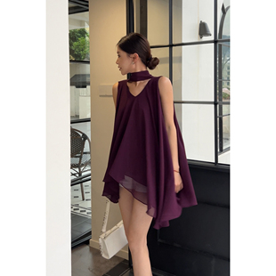 三十八 浆果气质女夏季外穿无袖上衣紫色连衣裙时尚洋气辣妹宽松