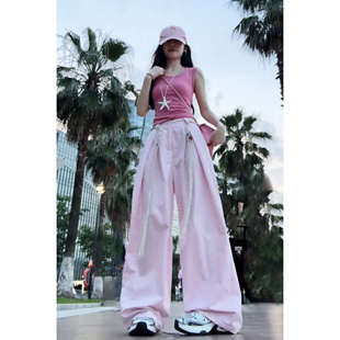 高级感休闲阔腿裤 纯棉工装 2026新款 女春夏季 宽松bf慵懒风有腰带 裤