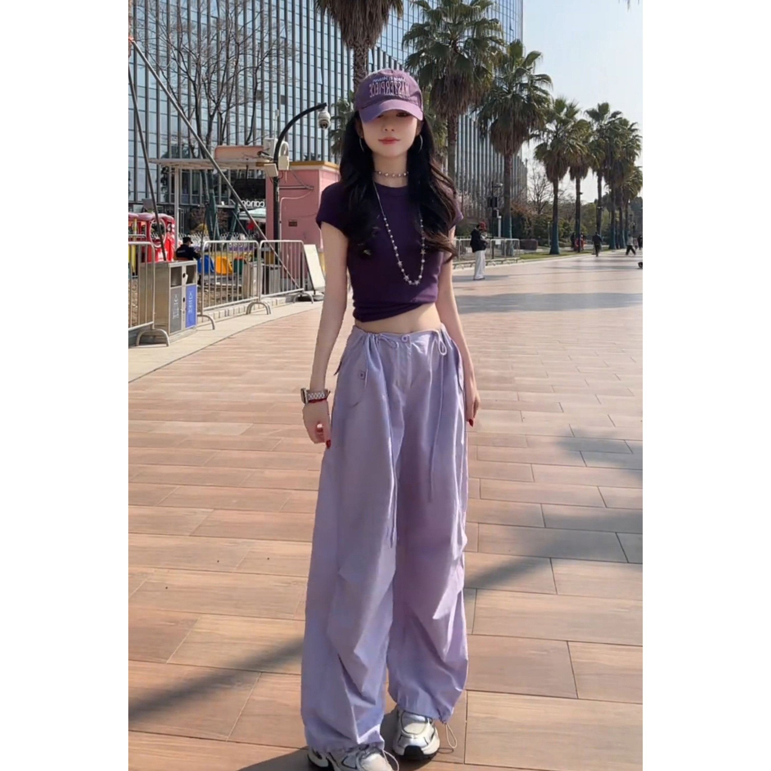工装裤女款春夏季紫色速干裤子2026新款冷淡系独特别裤子休闲裤女