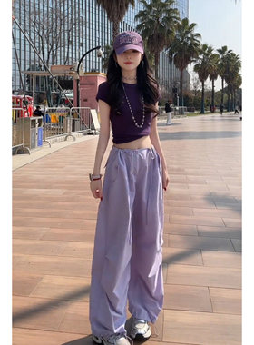 工装裤女款春夏季紫色速干裤子2026新款冷淡系独特别裤子休闲裤女
