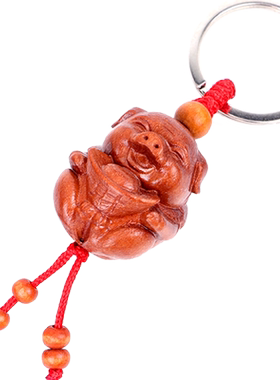 2026年吉祥物猪笑脸猪桃木雕刻元宝小猪双猪手机车钥匙扣吊坠挂件