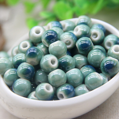 景德镇高温陶瓷饰品diy珠子翡翠绿陶瓷珠子香包配珠手工编织配件