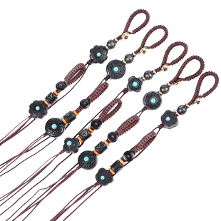 天然黑檀木梅花手工编织汽车钥匙扣挂绳平结带扣diy配件饰金刚结