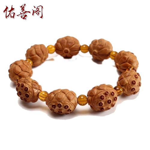 佑善阁南工橄榄核手串核雕九转莲花文玩把玩橄榄胡莲蓬手链男女款