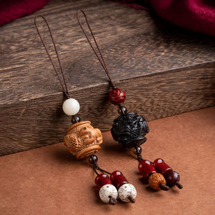 2026年桃木十二生肖三合手机链鼠龙猴蛇鸡牛马虎狗猪兔羊挂件吊坠