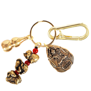 黄铜三合六合十二生肖汽车挂件本命佛八大守护神钥匙扣坠阿弥陀佛