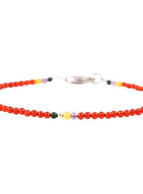 s925银扣南红色25mm玛瑙红绳手链