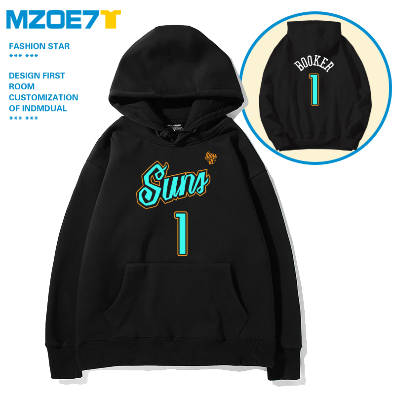 太阳队布克周边篮球服加棉连帽卫衣运动训练队服宽松卡通上衣外套