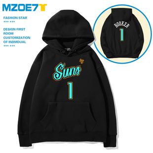 太阳队布克周边篮球服加棉连帽卫衣运动训练队服宽松卡通上衣外套