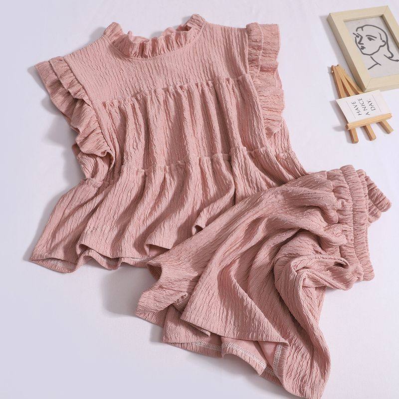 2025夏季新款套装立领花边压时尚套装