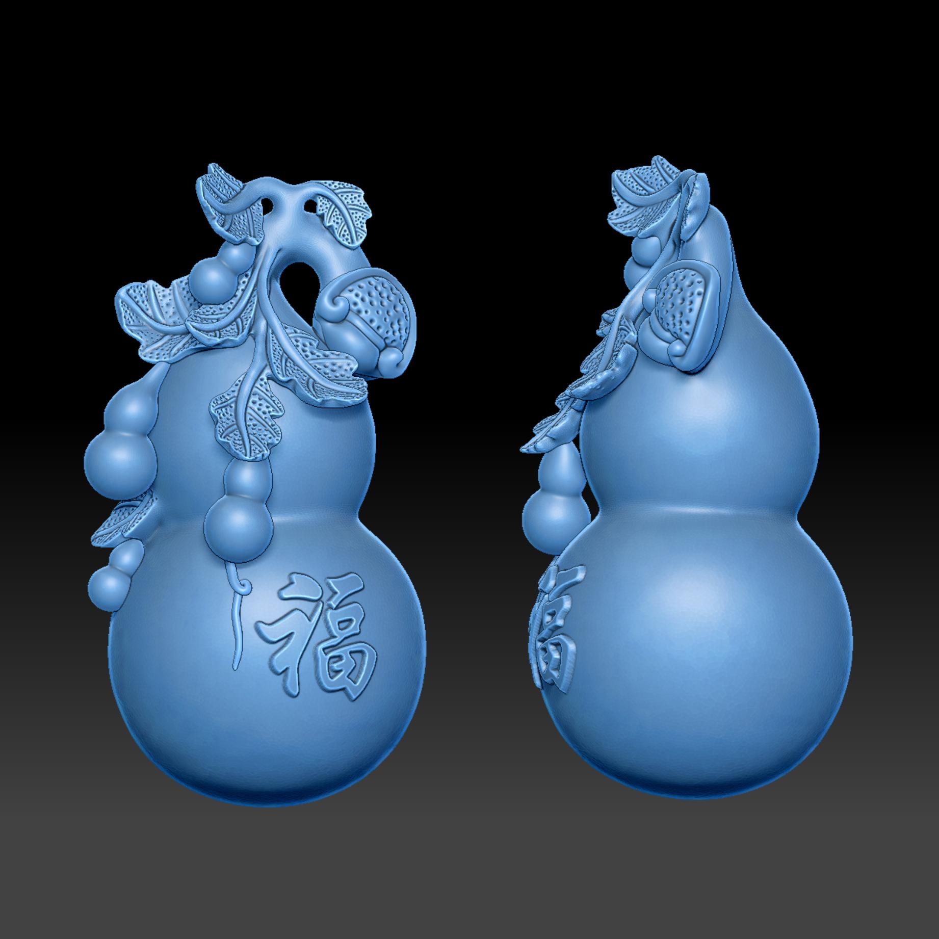 圆雕图 三维立体 stl 3D打印 模型  多子多福葫芦福字