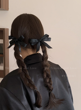 jisoo同款黑色蝴蝶结发夹女款双马尾双麻花辫一字夹侧边头饰发卡