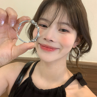 气质韩妹 银色闪钻大圈圈耳环女轻奢高级感气质夸张耳圈耳钉耳饰