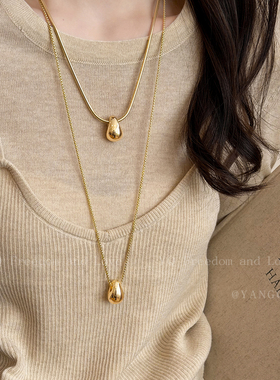 简约金色水滴吊坠钛钢项链女秋冬高级感长款毛衣链不掉色挂脖配饰