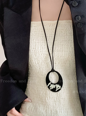 复古新中式椭圆花草绑带项链简约高级感夏季长款卫衣链T恤链配饰