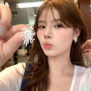 超闪轻奢银色烟花耳钉女独特设计高级感气质纯银针耳环冷淡风耳饰