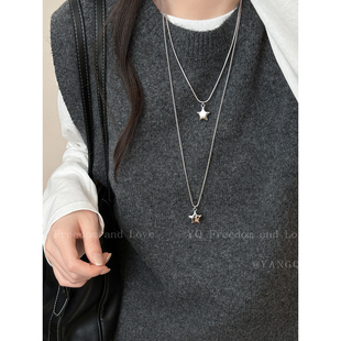 韩系银色五角星项链女百搭长款星星毛衣链秋冬高级感搭配衣服配饰