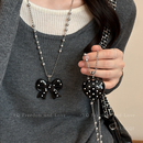 韩系黑色波点蝴蝶结珍珠项链女长款 吊坠毛衣链秋冬小众高级感配饰
