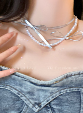 晚礼服皮质蝴蝶结珍珠项链女高级