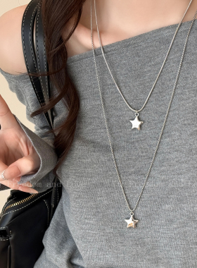 韩系银色星星长款项链