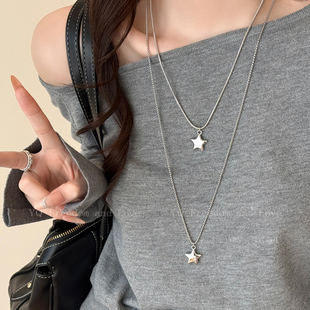 韩系银色五角星项链女款学生党长款星星毛衣链高级感搭配衣服配饰