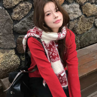 高品质费尔岛雪花羊毛围巾韩系