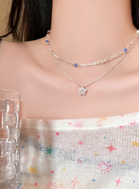 超闪精致星星锆石双层叠戴项链女轻奢小众高级感锁骨链choker颈链