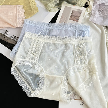 彩田春夏25年新款内裤女中腰超柔软网纱蕾丝边透气7A抗菌裆三角裤