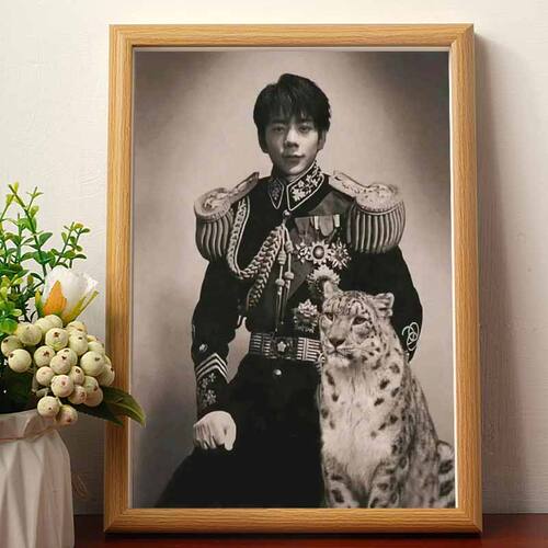 丁真将军肖像画搞笑挂画中国伟人名人装饰画芝士雪豹相框摆台挂墙