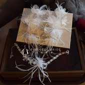 新品 超仙白色灵动羽毛花朵边夹耳饰项链新娘婚纱礼服跟妆写真头饰