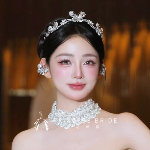 闪钻轻奢蝴蝶造型新娘发箍耳饰
