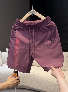 2025夏季新款男士轻奢潮流户外休闲简约刺绣短裤打孔透气五分裤