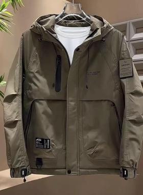 秋冬季新款男士冲锋衣夹棉夹克棉服2025加厚防风工装连帽二棉外套