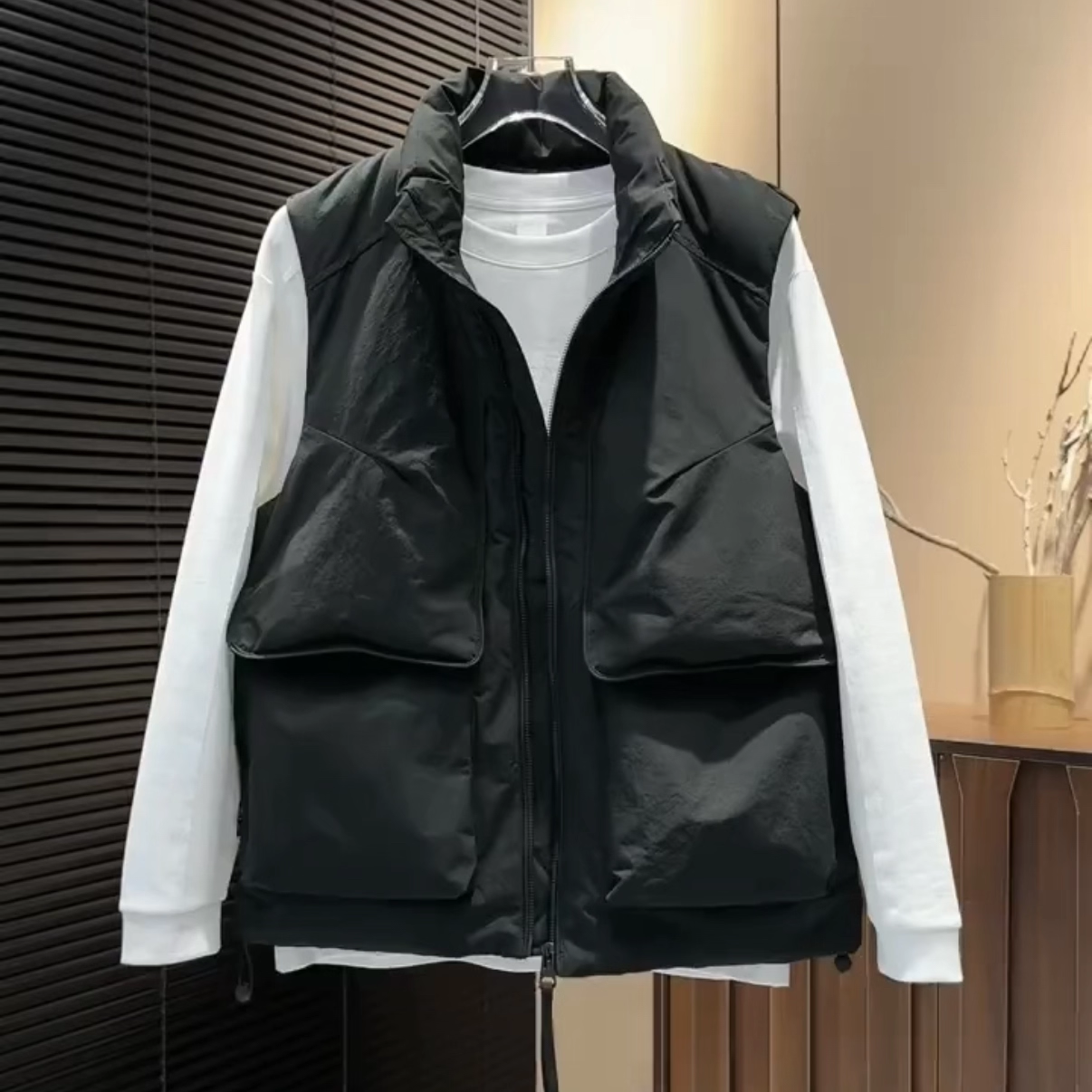 2025秋冬新款羽绒马甲男款潮流时尚大口袋工装背心立领坎肩羽绒服