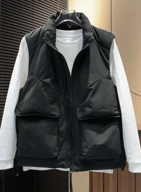 2025秋冬新款羽绒马甲男款潮流时尚大口袋工装背心立领坎肩羽绒服
