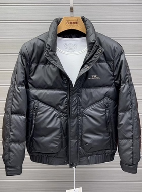 2025年新款冬季短款羽绒服男款潮牌帅气拉链口袋立领加厚修身外套