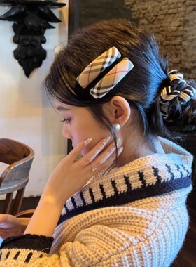 复古格纹布艺优雅千鸟格刘海碎BB发夹法式气质洋气边夹发卡头饰
