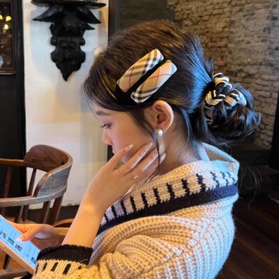 复古格纹布艺优雅千鸟格刘海碎BB发夹法式气质洋气边夹发卡头饰
